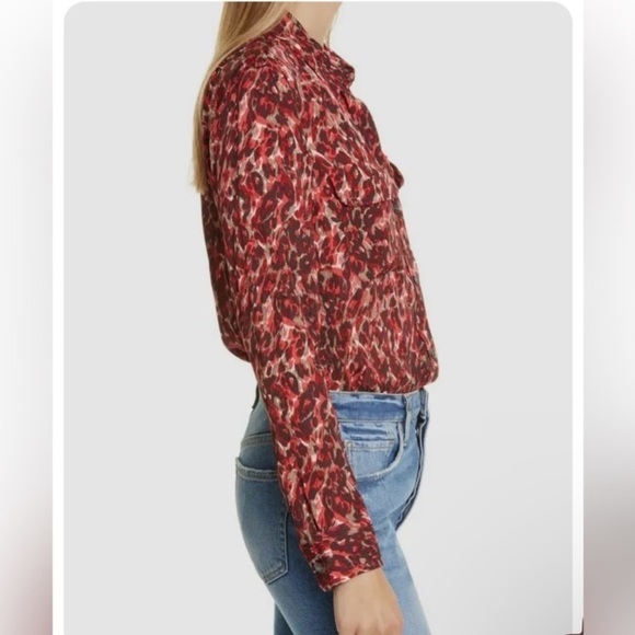 Equipment Slim Signature Blouse Merlot Multi size Small button down shirt red - Picture 7 of 16